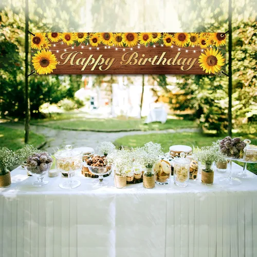 Vista 3 de Cartel y cartel de cumpleaños de girasol, decoraciones de fiesta para mujeres y niñas, tema de feliz cumpleaños, fondo de fotos para interiores