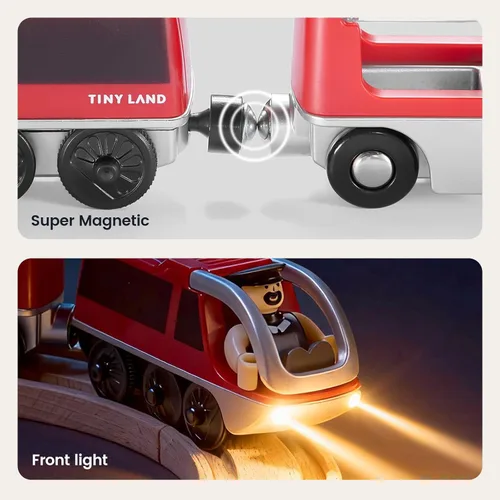 Vista 7 de Tiny Land Tren de locomotora de acción a baterías, potente juego de tren bala compatible con las principales pistas de marcas, juguetes de pista a