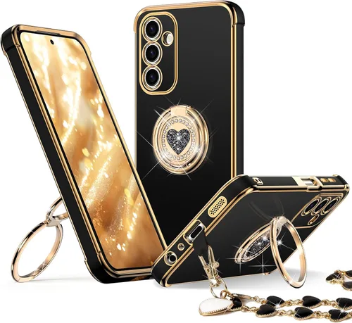 Vista 41 de XYZ Funda para Galaxy A14 5G con soporte y doble anillo, funda de lujo para Samsung A14 5G, color negro