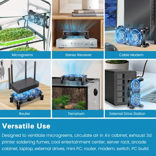 Vista 2 de GDSTIME Ventilador de computadora dual de 3.150 in x 0.984 in con enchufe de CA, controlador de velocidad variable de 110 V 120 V 240 V para módem