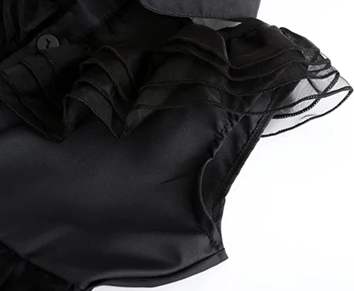 Vista 7 de Meiniyea Disfraz de miércoles Addams para niñas, disfraz casual para niños, disfraz de Halloween, cosplay, vestido de fiesta, color negro