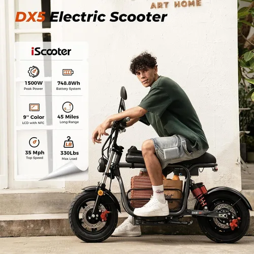 Vista 2 de iScooter Electric Scooter with Seat & Basket, 1500W, 45 Miles, 15"x3" Tires Negro y gris