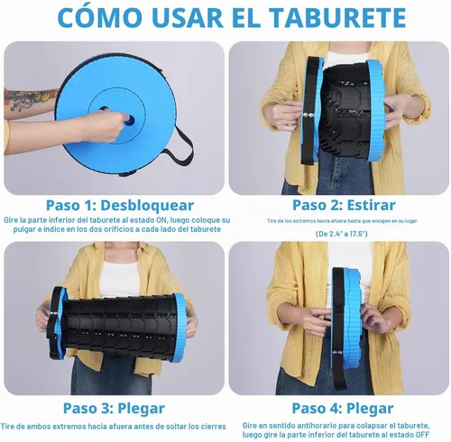Vista 4 de Taburete plegable mejorado, silla plegable con bloqueo de interruptor, taburete de camping plegable plegable con capacidad de carga de 400 libras