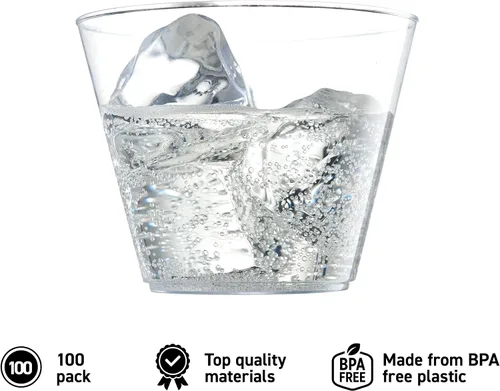 Vista 2 de Vaso transparente, paquete de 9 onzas, vasos desechables y reutilizables para fiestas, bodas y vacaciones, 100 vasos de plástico transparente