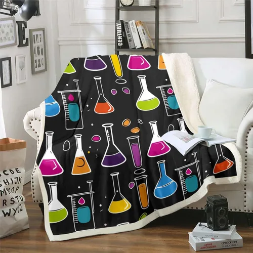 Vista 9 de Erosebridal Manta de forro polar de ecuación química para niños y niños, manta de estudiantes de ciencias, tubo de ensayo, microscopio,