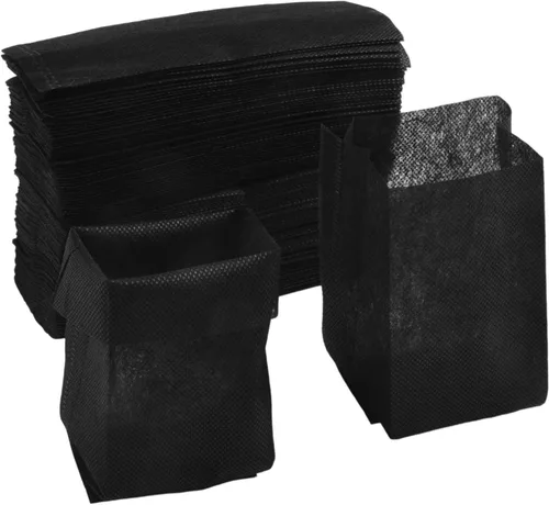 Vista 4 de Paquete de 100 bolsas de cultivo de tela no tejida, macetas biodegradables con agujeros de drenaje para flores, verduras, hierbas (7.9 x 7.9 in)