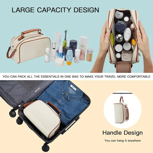 Vista 6 de Telena Neceser de viaje para maquillaje y aseo para mujer; bolsas de cosméticos impermeables de PU de cuero vegano; organizador de aseo portátil