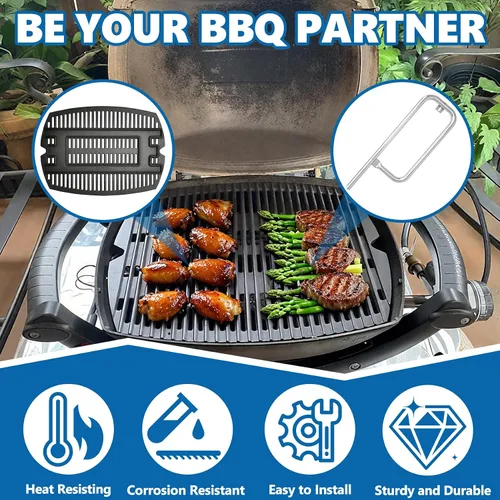 Vista 3 de SafBbcue 7644/7582 Rejillas de cocción de hierro fundido y 60040 kits de tubo de quemador para parrillas Weber Q1200 Q100 Q120 Q1000 50060001 386001