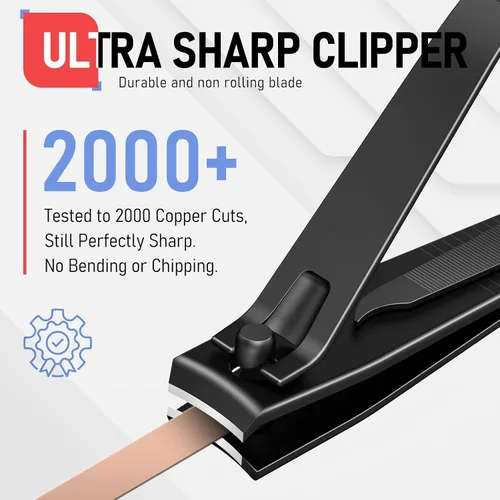 Vista 5 de firiKer Juego de cortaúñas, cortaúñas de acero inoxidable mate negro resistente con lima de uñas, cortadores de uñas y uñas de los pies