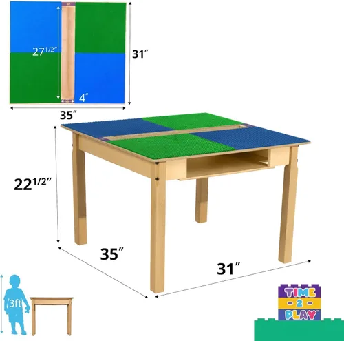 Vista 33 de Contender Time-2-Play - Mesa de madera contrachapada de abedul para niños, color azul y verde, compatible con Lego Montessori con estante para sala