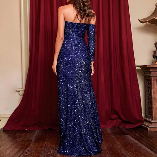 Vista 3 de TREBIN Vestido de noche sexy de una manga con un hombro y un solo hombro para mujer