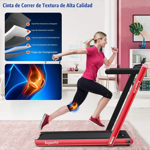 Vista 6 de GYMAX Caminadora Compacta, Caminadora Plegable de Doble Pantalla de 2.25HP para el Hogar con Control Remoto/Aplicación Inteligente, Caminadora