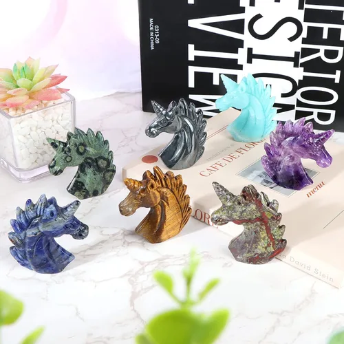 Vista 7 de Artistone Estatua de unicornio de cristal de amatista de 3 pulgadas, piedra preciosa tallada a mano, piedra de caballo de unicornio morado, figuras
