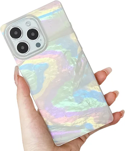 Vista 50 de Elegante Funda con Concha de Madre Perla para Niña Compatible con iPhone 14 de 6.1 Pulgadas, Funda Rectángulo con Borde, Elegante y delgada