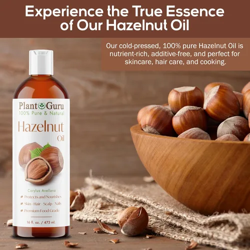 Vista 3 de Plant Guru Aceite de avellana de 4 onzas líquidas. Presionado en frío, 100% puro, natural, hidratante para el crecimiento de la piel, la cara