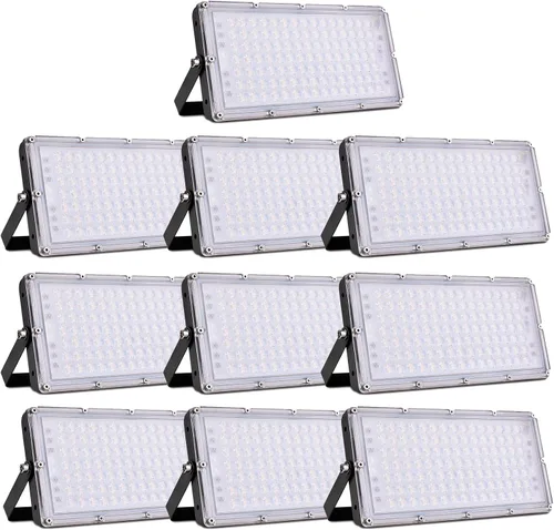 Vista 11 de papasbox Luz de inundación LED de 100 W para exteriores, luces de seguridad para exteriores de 8000 lúmenes, luces LED blancas cálidas de 3000 K