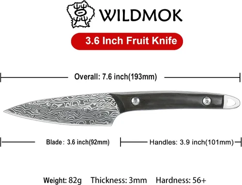 Vista 2 de WILDMOK Cuchillo de frutas Cuchillos de acero inoxidable 3.3 pulgadas Cuchillo utilitario de corte de frutas y verduras Cuchillo de cocina