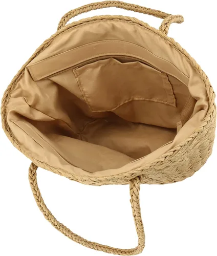 Vista 5 de Bolso de playa con borlas y paja, tejido para el hombro, para el verano, bolso de mano tejido con asa superior para mujeres y niñas, viajes