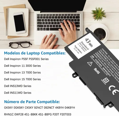 Vista 4 de Batería para portátil GK5KY de 43Wh Negro-1