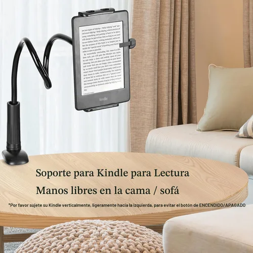Vista 3 de Soporte de clip 2 en 1 para teléfono celular y tableta con abrazadera flexible de cuello de cisne de brazo largo para iPad, iPhone, Switch, Kindle