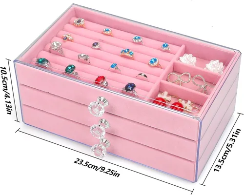 Vista 7 de Organizador de joyas de acrílico, caja organizadora de almacenamiento de cosméticos de maquillaje, caja de joyería transparente con 3 cajones, caja