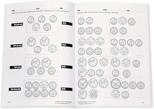 Vista 3 de Learning Resources Kit de dinero de aula canadiense, dinero falso para aprender, billetes de dólar, dinero de utilería, monedas de juego