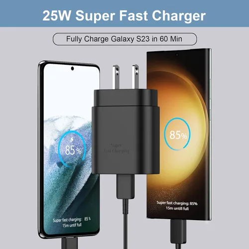 Vista 2 de Kit de cargador súper rápido tipo C, bloque de cargador de teléfono Android PD de 25 W PD USB C y cable de carga C de 5 pies, cable de carga rápida