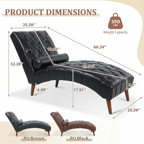 Vista 2 de Tumbona de piel sintética para interiores con almohada, moderna tumbona, sillas ergonómicas tapizadas de poliuretano sin brazos con botones