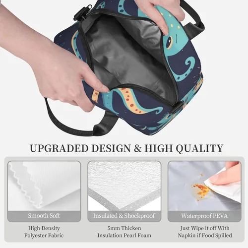 Vista 5 de Bolsa de almuerzo de pulpo de dibujos animados para mujer, lonchera aislante, bolsa de almuerzo impermeable