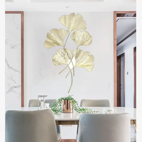 Vista 2 de LIYJTK Arte de pared para decoración de sala de estar, hoja de ginkgo 3D de metal, tamaño grande