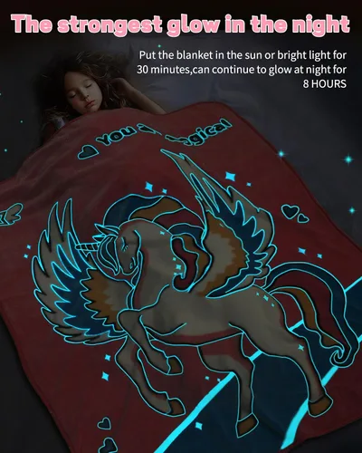Vista 2 de Manta de unicornio que brilla en la oscuridad, regalos de unicornio para niñas de 2, 3, 4, 5, 6, 7, 8, 9, 10 años, manta de unicornio rosa suave