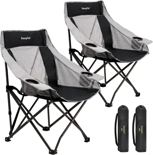 Vista 12 de SUNNYFEEL Sillas de campamento resistentes para adultos, silla plegable portátil de gran tamaño con bolsillos laterales y hueco para tazas