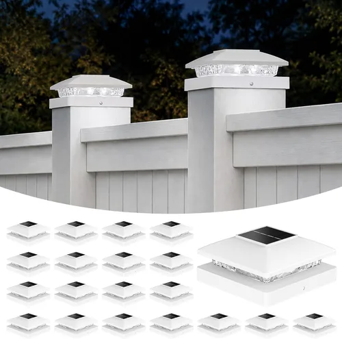 Vista 13 de APONUO Luces solares para postes de 4 x 4 – IP64 impermeable, blanco cálido, luces inalámbricas de valla y luces de cubierta para patios, jardines