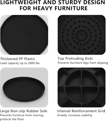 Vista 5 de 4 juegos de elevadores de muebles - elevadores de cama negros de 1", 2" o 3" pulgadas, elevadores redondos apilables resistentes para mesa, sofá