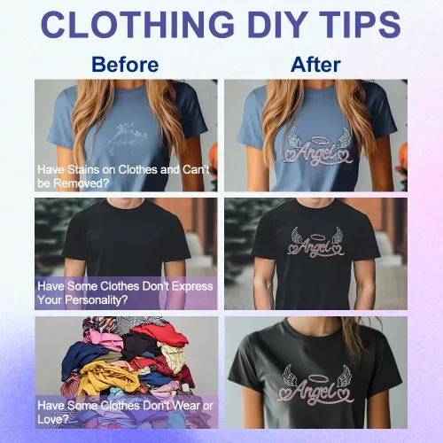 Vista 4 de MAYJOYDIY Alas de transferencia termoadhesivas con texto de ángel con diamantes de imitación, parches de reparación de ropa, apliques de amor