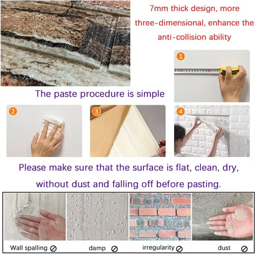 Vista 6 de Yutianli Paneles de pared autoadhesivos 3D de 7 mm de grosor anticolisión, 10 unidades, 57 pies cuadrados, panel de pared de espuma antigua, paneles