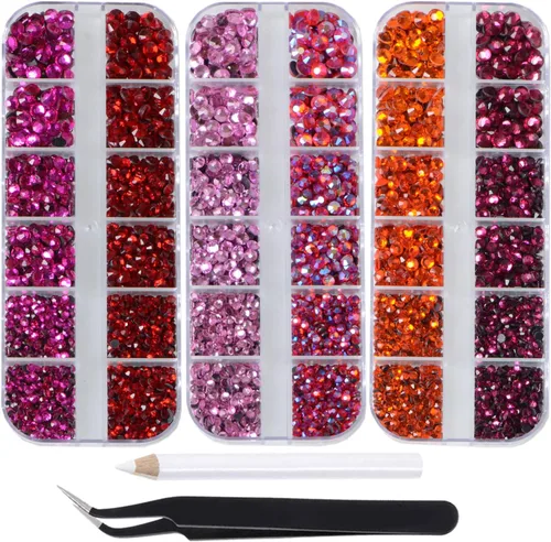 Vista 23 de Massive Beads Más de 9500 diamantes de imitación termoadhesivos redondos de vidrio con parte trasera plana para hacer tú mismo con 1 pinza y 1 12