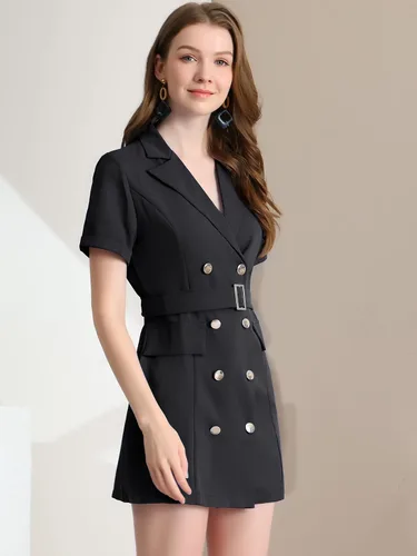 Vista 2 de Allegra K Vestido blazer casual con solapa con muescas y cinturón para mujer