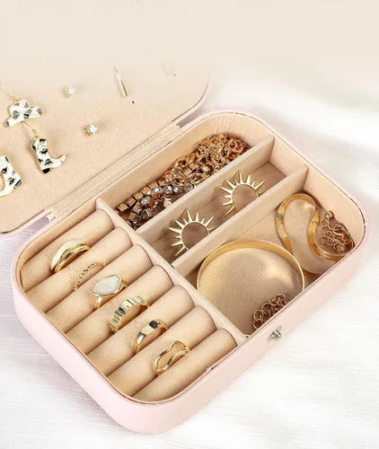 Vista 5 de Quatish Estuche de joyería de viaje, organizador de viaje de joyería, caja de joyería pequeña portátil para mujeres, mini estuche de joyería