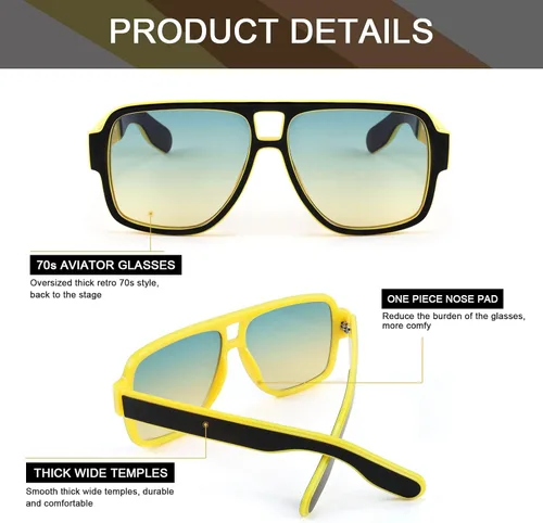 Vista 4 de Karsaer Gafas de sol estilo vintage de los años 70 para hombres y mujeres gafas de sol estilo aviador de doble puente cuadrado grueso retro piloto
