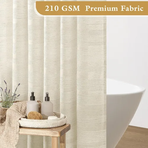 Vista 4 de Cortina de Ducha Pequeña para Cabina Estilo Boho Granja con Borla, Conjunto de Cortina de Ducha de Baño de Lino Bohemio Francés Rústico Elegante