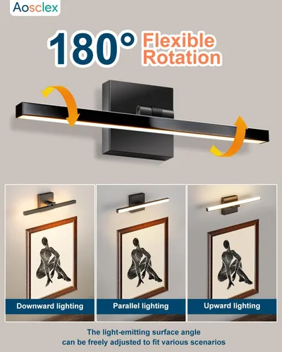Vista 2 de Aosclex Luces de baño de 16 pulgadas sobre el espejo, giratorias, 12 W, 1080 lúmenes, 5CCT, ajustables (2700 K a 6000 K), lámparas LED regulables