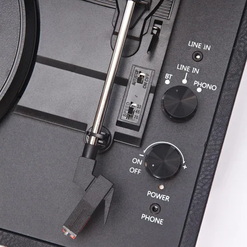 Vista 6 de Arkrocket Curiosity II Tocadiscos Bluetooth Retro de maleta de 3 velocidades con bocinas integradas y cartucho de imán móvil (Negro)