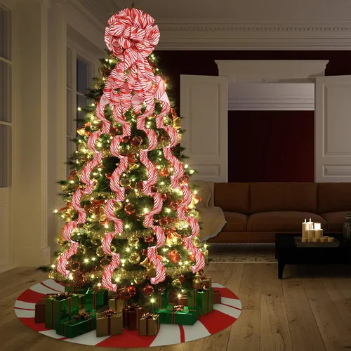 Vista 5 de Zomiboo Juego de decoración para árbol de Navidad incluye lazo de Navidad con bastón de caramelo, arco decorativo de 31.5 pulgadas, rojo y blanco