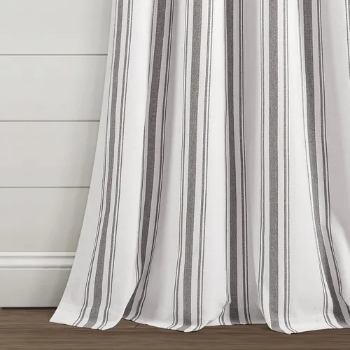 Vista 5 de Lush Decor Farmhouse Stripe - Par de paneles de cortinas de ventana de algodón teñido con hilo a rayas, 42" A x 84" L, Gris - Encanto rústico