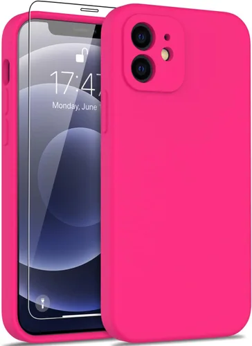 Vista 35 de DEENAKIN Funda de silicona compatible con iPhone 12 con protector de pantalla, mejora la protección de la cámara, funda protectora suave y flexible