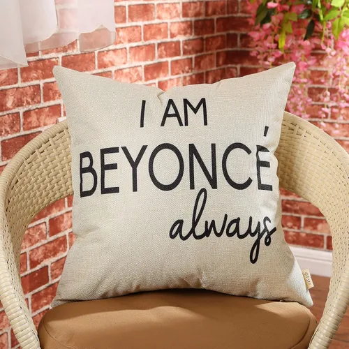 Vista 4 de Funda de cojín decorativa de lino y algodón con texto en inglés "I am Beyonce Always" (Soy Beyoncé Always) de Michael Scott, para el hogar