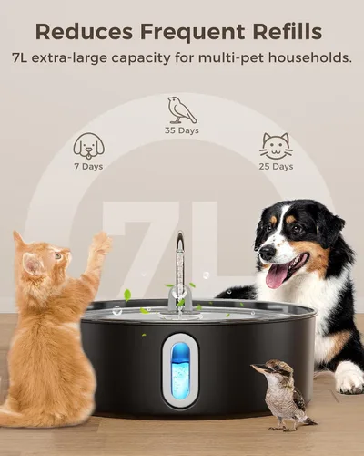 Vista 2 de Fuente de Agua de Acero Inoxidable para Perros y Gatos con Cuenco y Filtros de Reemplazo, Ideal para Perros Grandes, Gatos y Hogares con Múltiples