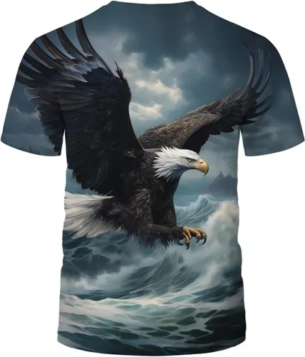 Vista 3 de Camiseta de verano para hombre, diseño de águila, animal, retro, con estampado de águila