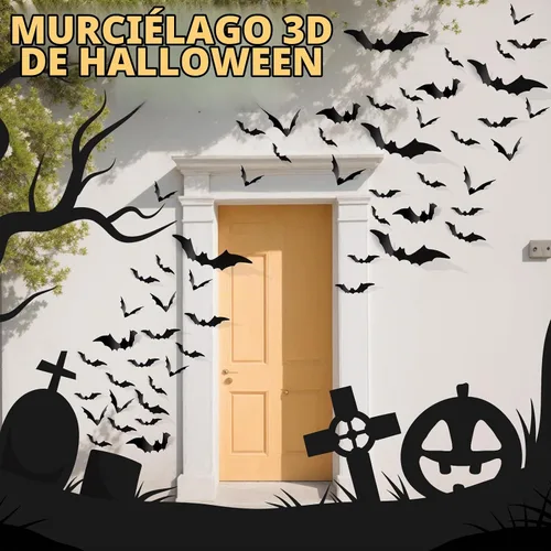 Vista 5 de FANDAMEI 140 piezas de murciélagos para decoración de Halloween, 5 tamaños de murciélagos, decoración de pared de murciélagos 3D para decoración